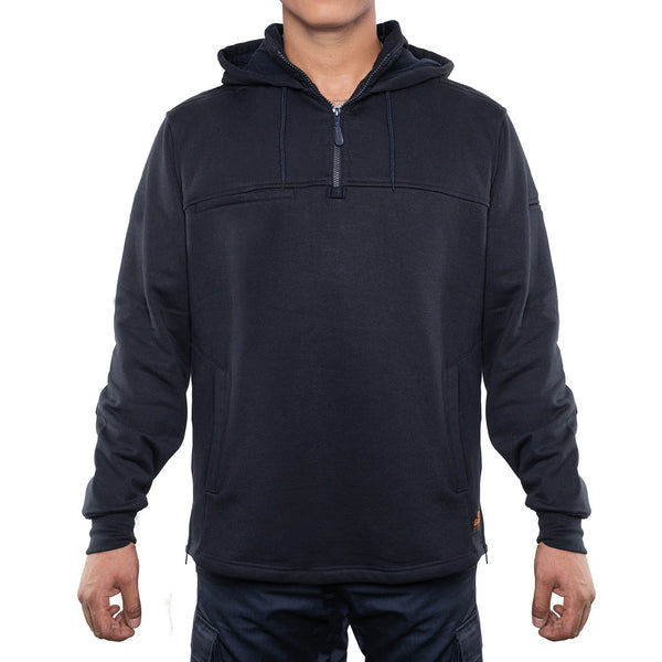 8545 Next-Gen Quartermaster 1/4 Zip Hooded Job Shirt, front on model