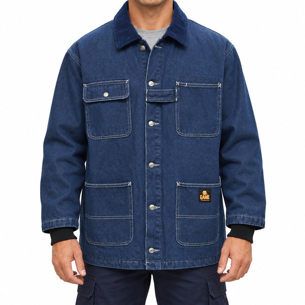 1950 The Denim Chore Coat, front on model