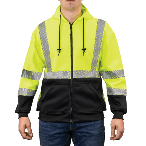 865E Hi-Vis Full-Zip Hoodie With Segmented Tape, front on model