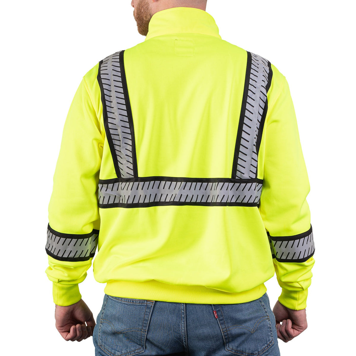 8755 The Survivor Safety Job Shirt With Constrasting & Segmented Tape in Safety Yellow, back on model