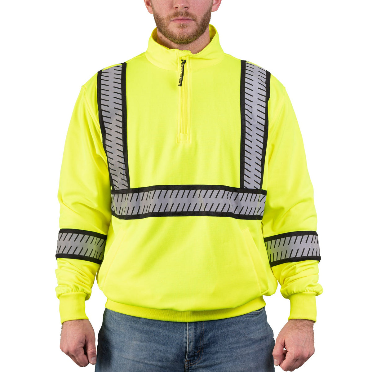 8755 The Survivor Safety Job Shirt With Constrasting & Segmented Tape in Safety Yellow, front on model