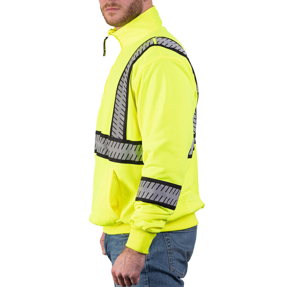 8755 The Survivor Safety Job Shirt With Constrasting & Segmented Tape in Safety Yellow, side on model