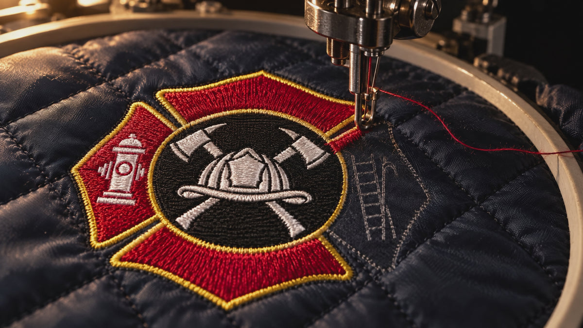 Embroidery loop: Harbor Point FD emblem on a GAME 1221-J